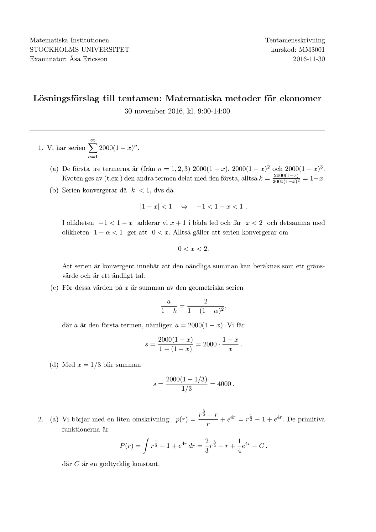 Tenta 30 November 2016, Svar - Matematiska Institutionen STOCKHOLMS ...