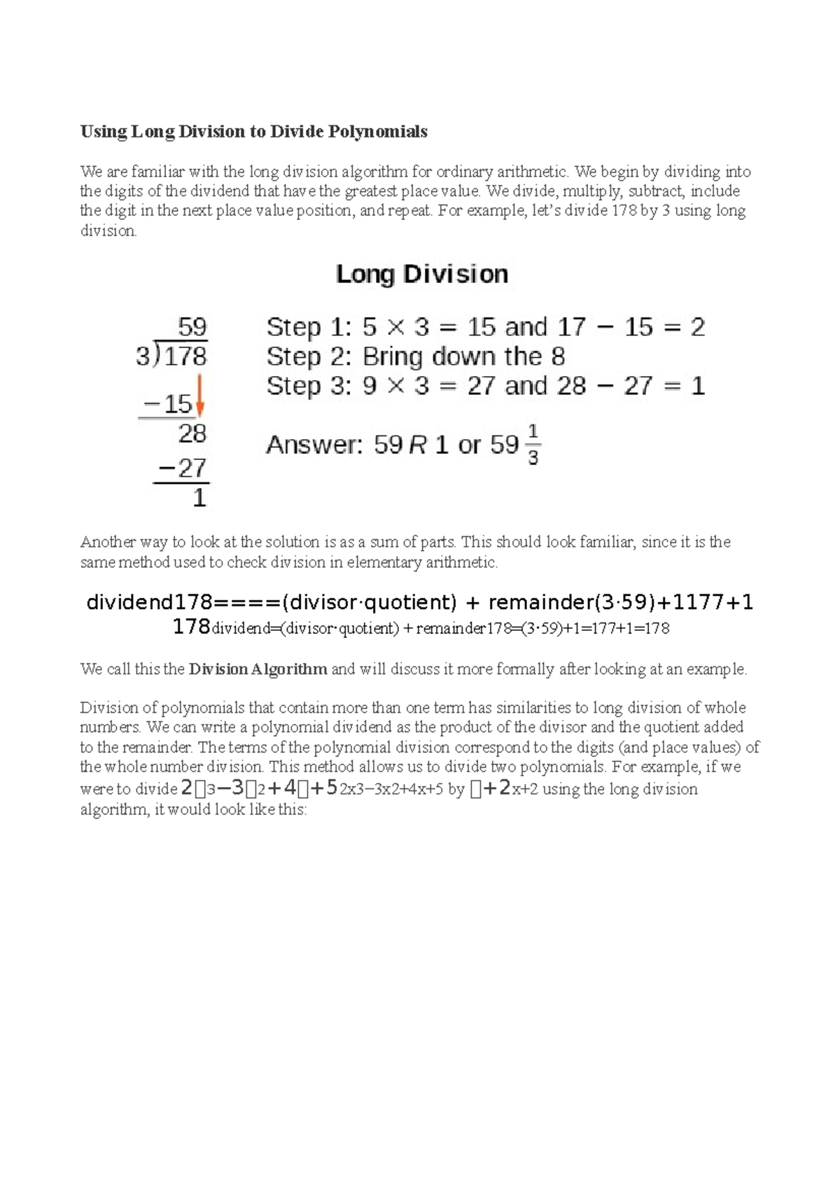 5.4 Dividing Polynomials - Using Long Division To Divide Polynomials We 