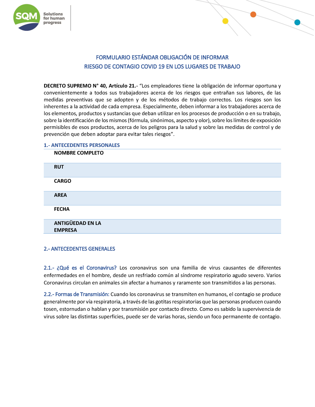 ODI Covid-19 - Es Un ODI DE COVID - FORMULARIO EST¡NDAR OBLIGACI”N DE ...