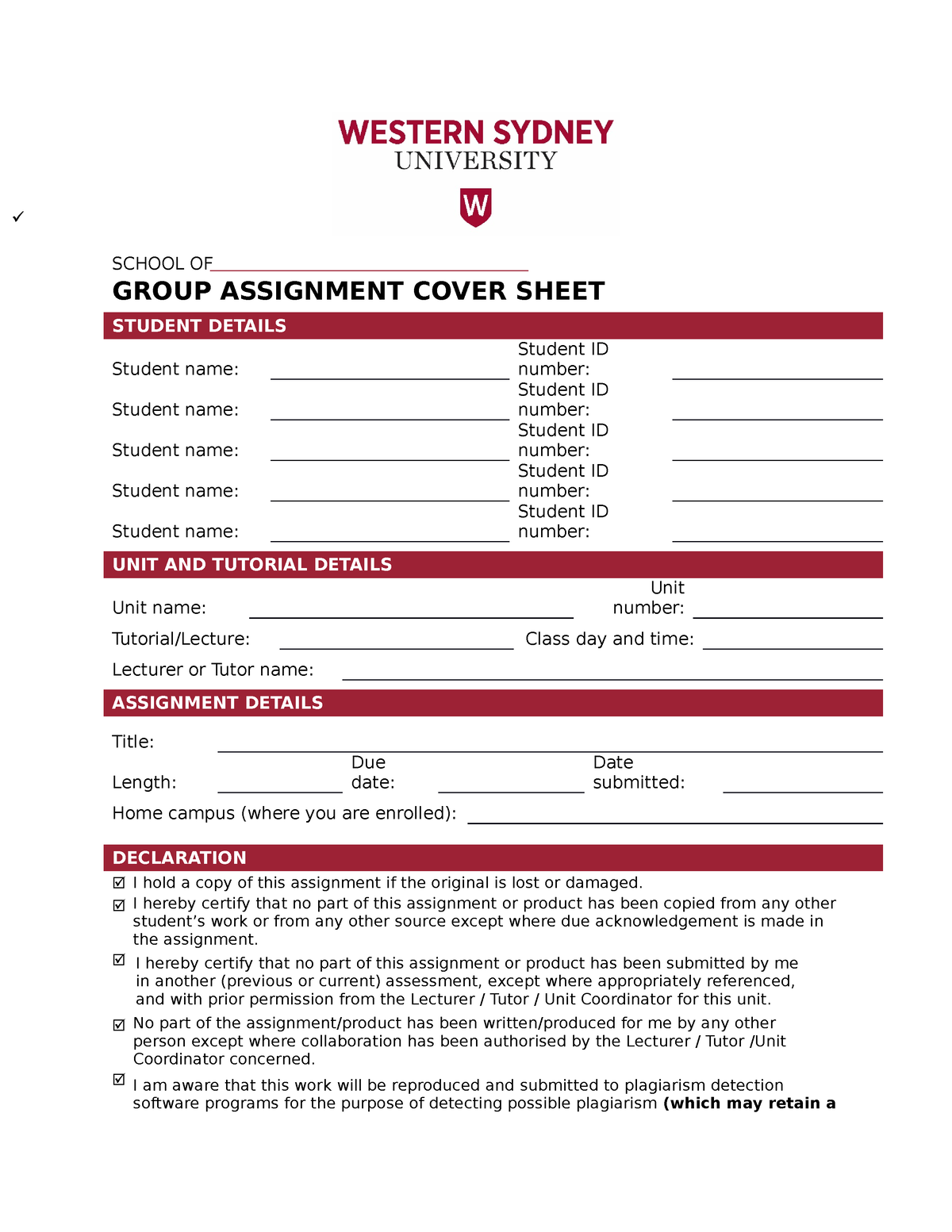 wsu group assignment cover sheet