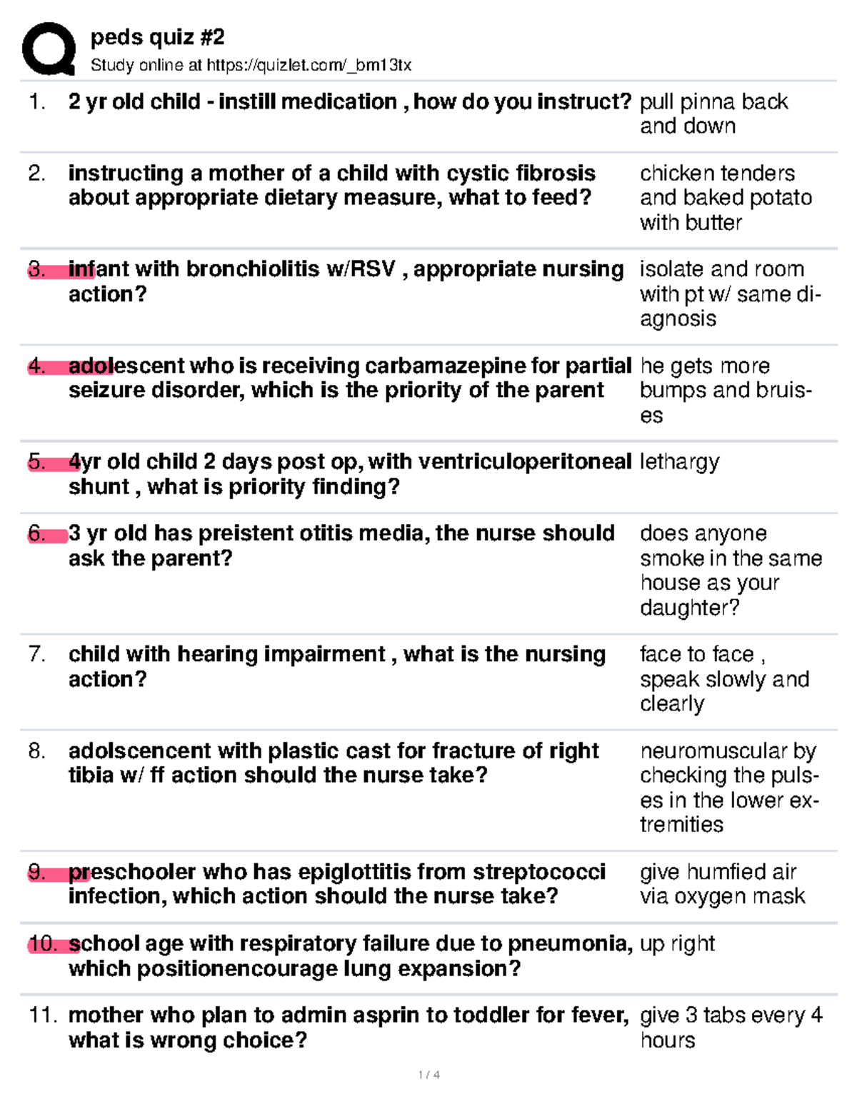 Peds quiz 2accurate Peds quiz 2 Study online at quizlet/_bm13tx 2