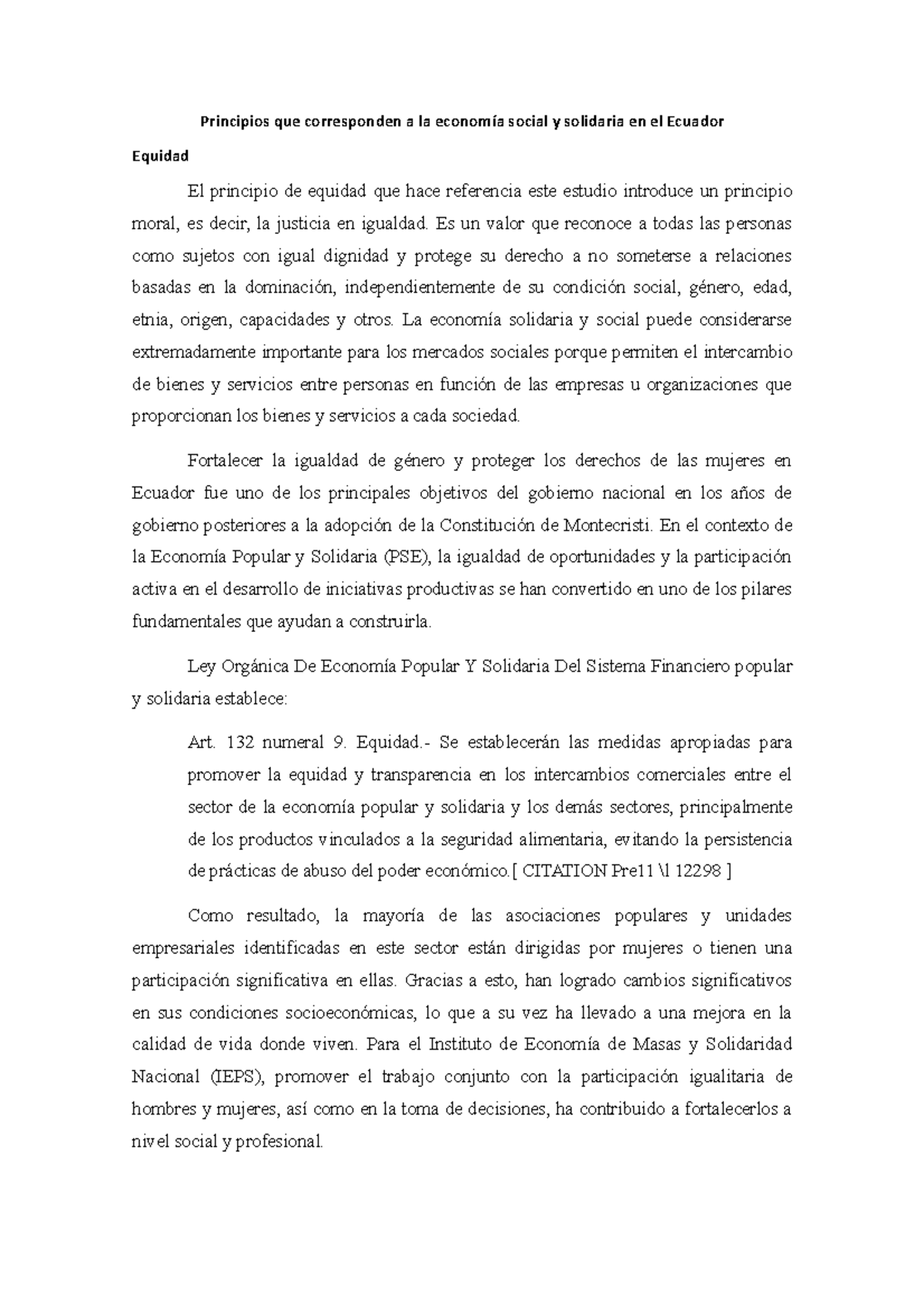 Principios que corresponden a la economía social y solidaria en el ...