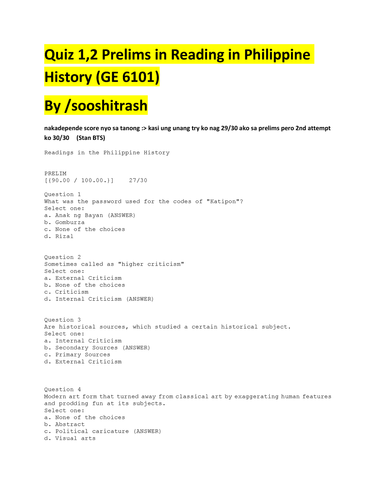 Pdfcoffee Gec Quiz Prelims In Reading In Philippine History Ge Hot Sex Picture 9357