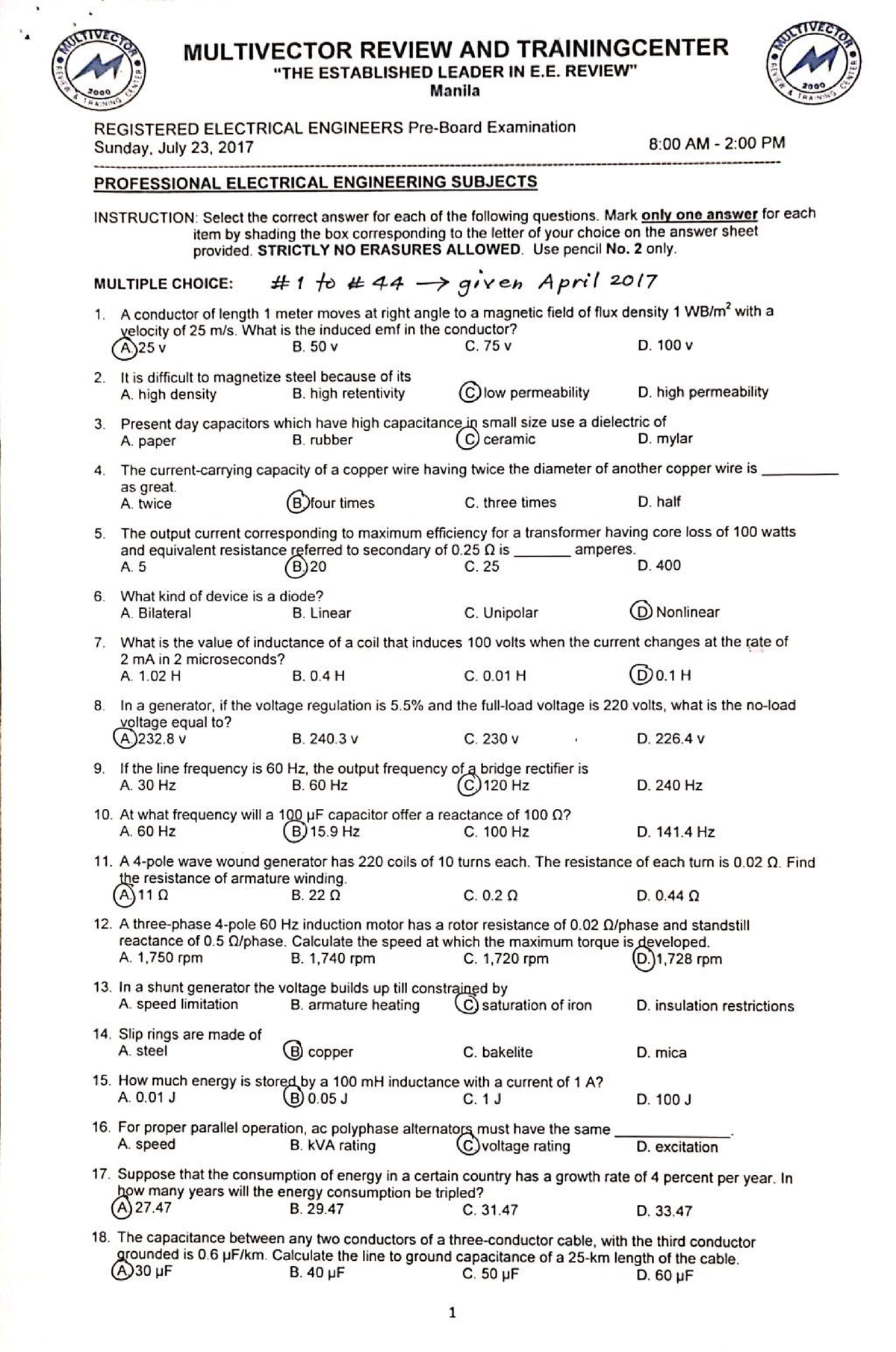 08 - EE (092017 ) - Preboard Exams - BS Electrical Engineering - Studocu