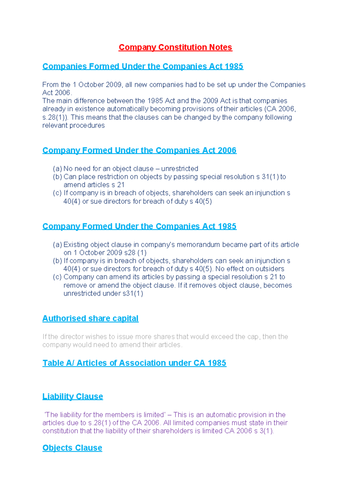 Company constitution notes - Company Constitution Notes Companies ...