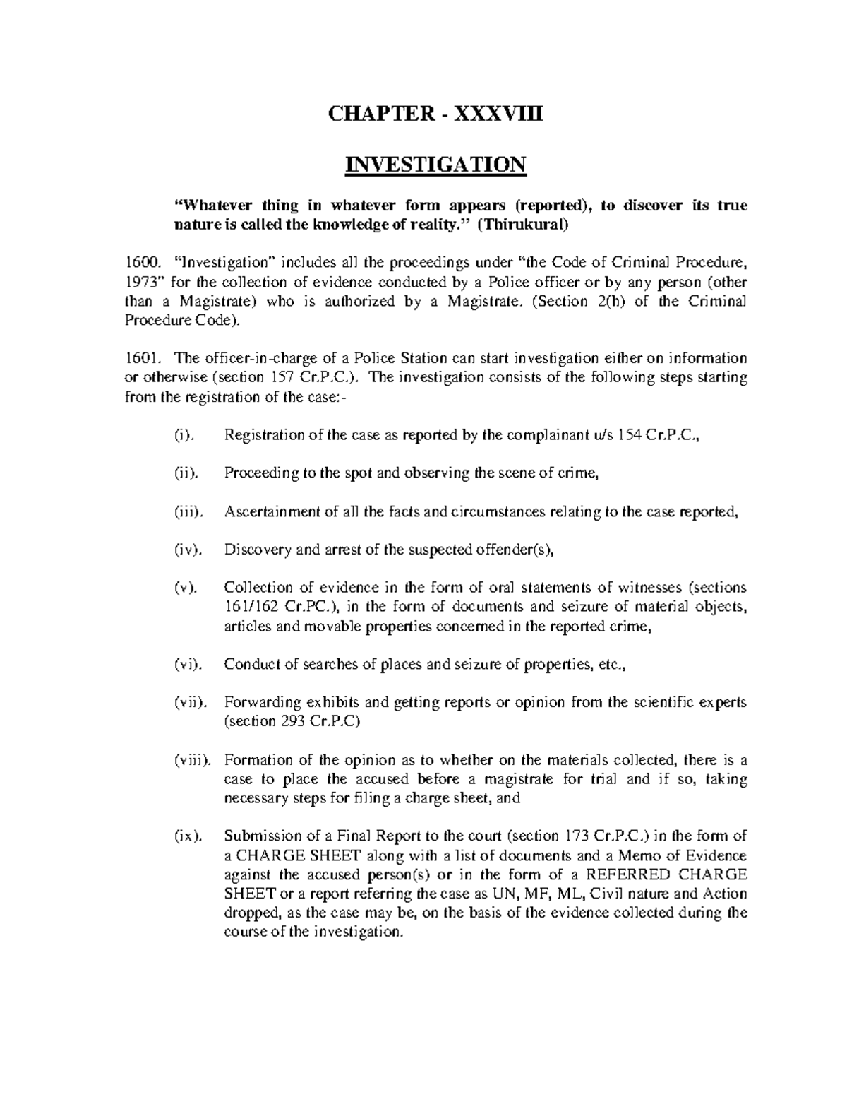 Chapter 38 Investigation - CHAPTER - XXXVIII INVESTIGATION “Whatever ...