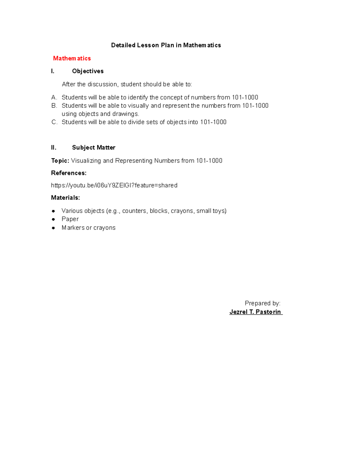 Detailed Lesson Plan in Mathematics - Detailed Lesson Plan in ...