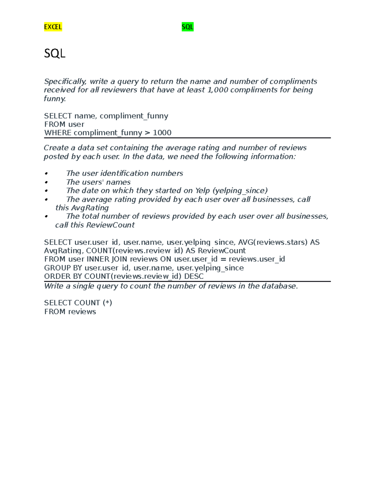 SQL - Lecture notes 1-8 - SQL Specifically, write a query to return the ...