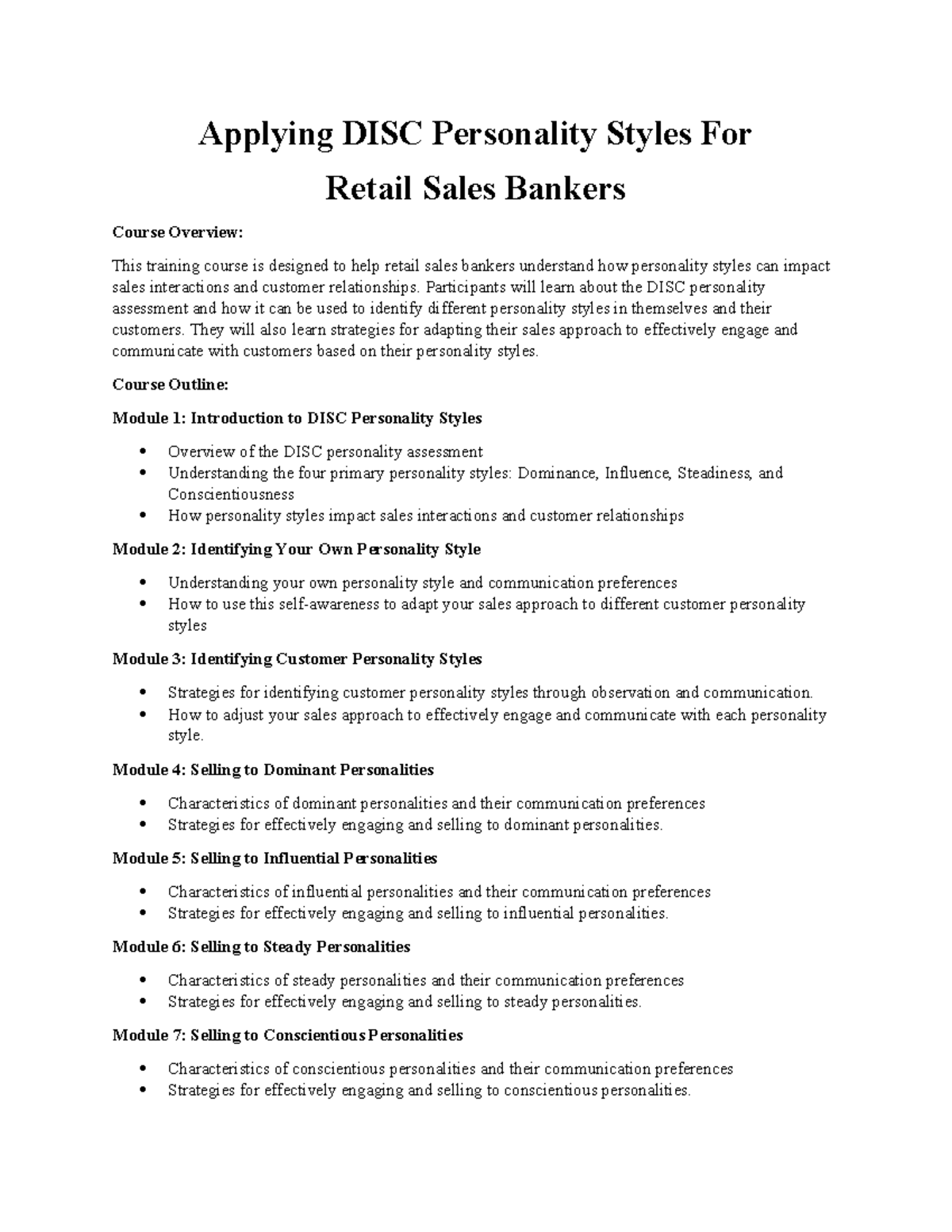 Applying DISC Personality Styles For retail sales bankers Applying