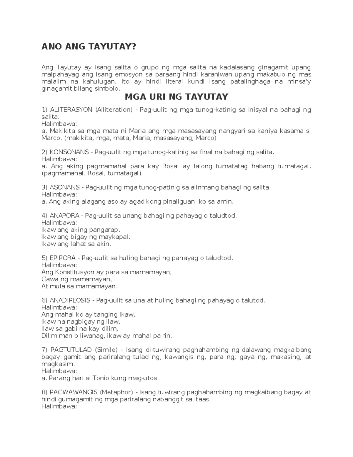 Ang-Tayutay - Summary Filipino sa Iba't Ibang Larangan - ANO ANG ...