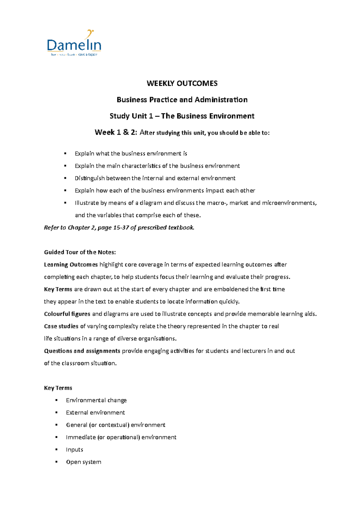 lecture notes for week 1 of Business Practice and Administration ...