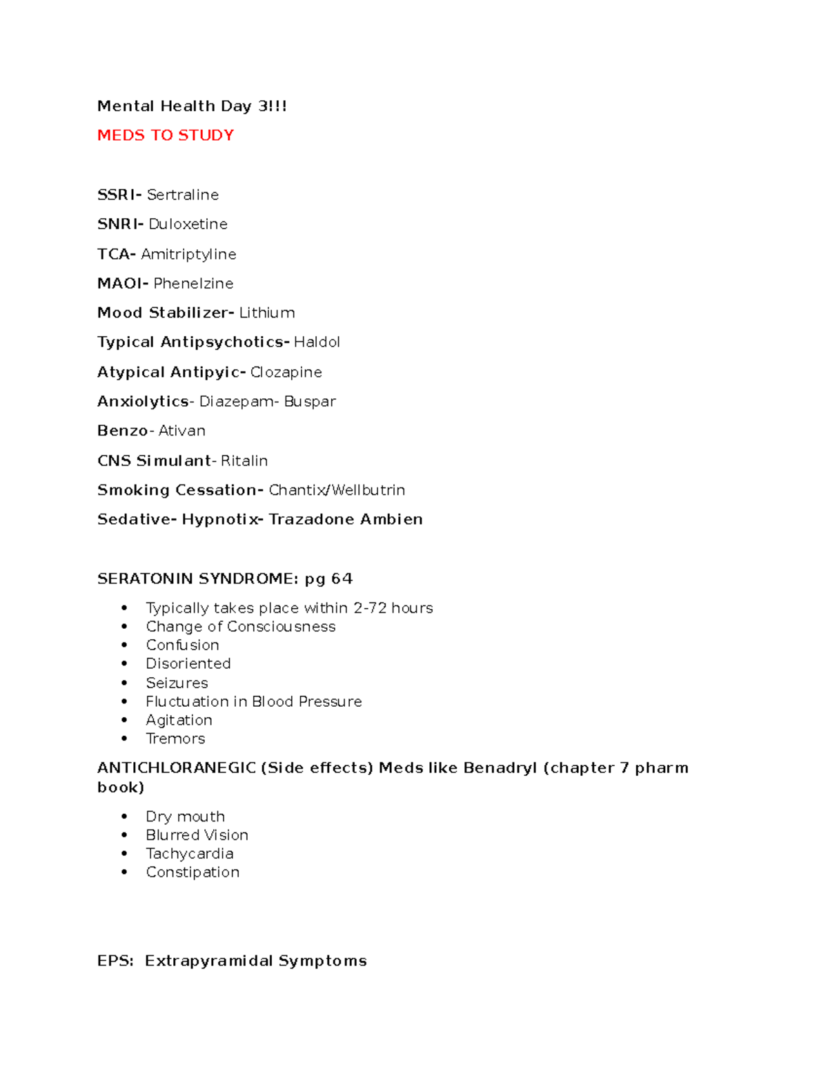Mental Health Week 3 - Mental Health Day 3!!! MEDS TO STUDY SSRI ...