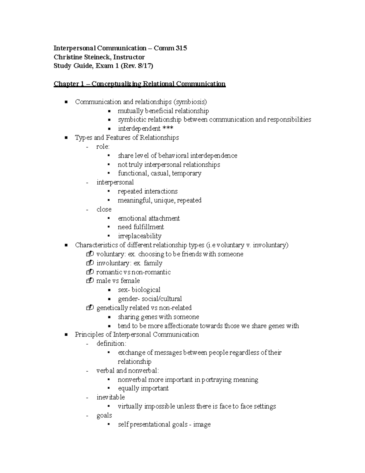 Exam One Filled Out - Steineck - Interpersonal Communication – Comm 315 ...