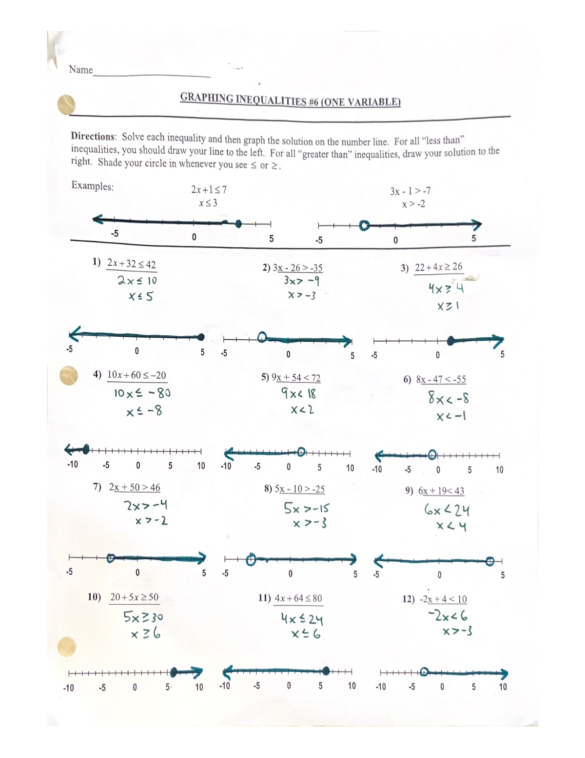 Graphing Inequalities #6 (ONE Variable) - Studocu
