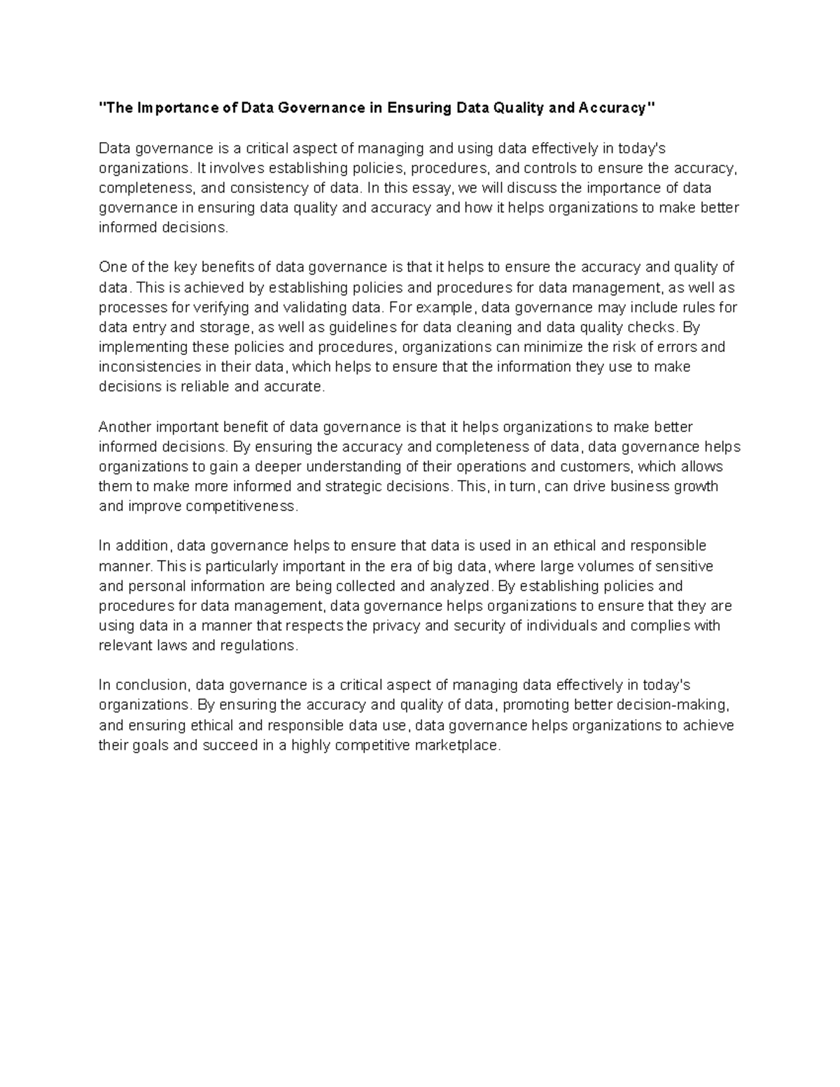 The Importance of Data Governance in Ensuring Data Quality and Accuracy ...