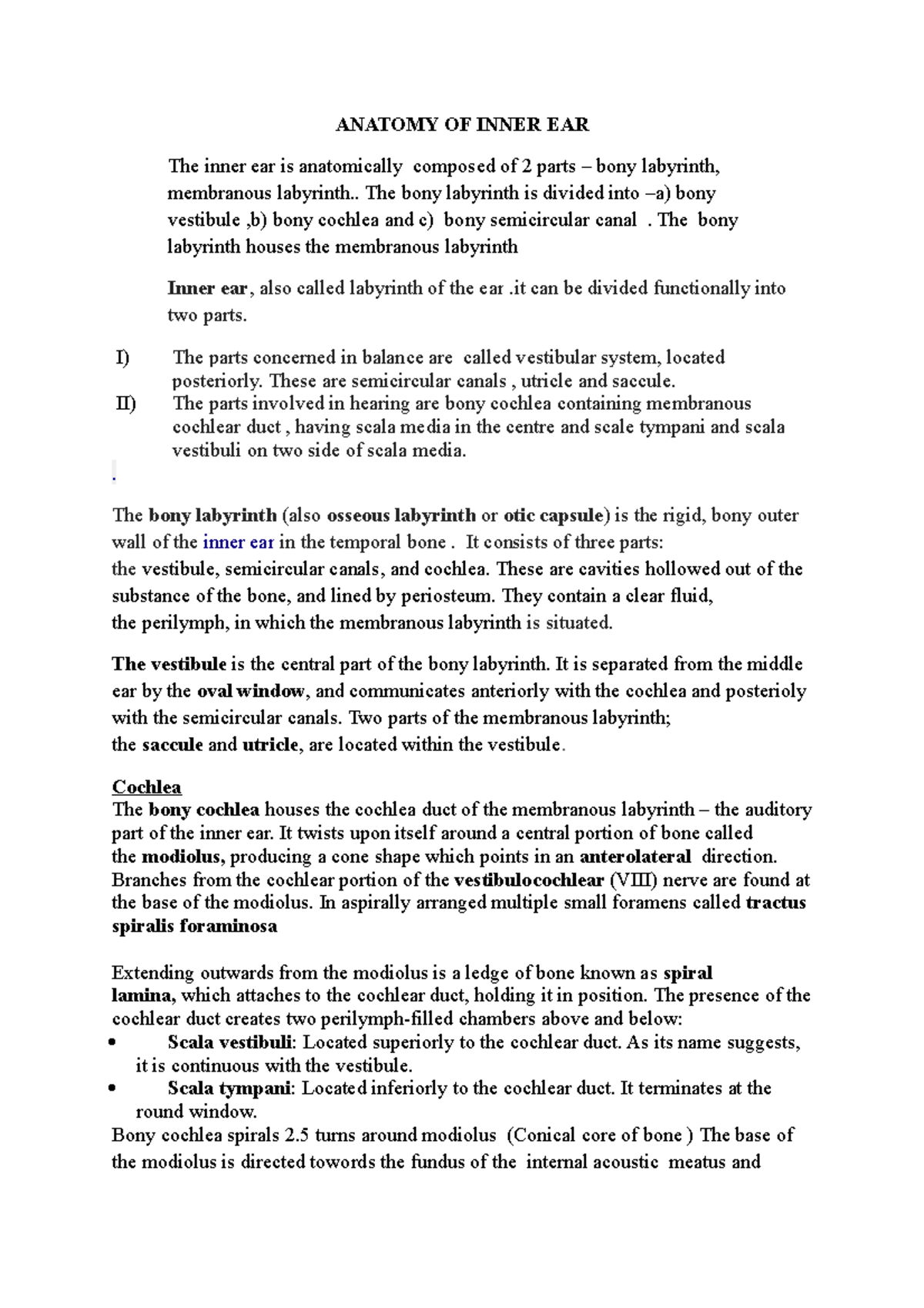 Chapter 4: Anatomy OF Inner Ear - ANATOMY OF INNER EAR The inner ear is ...