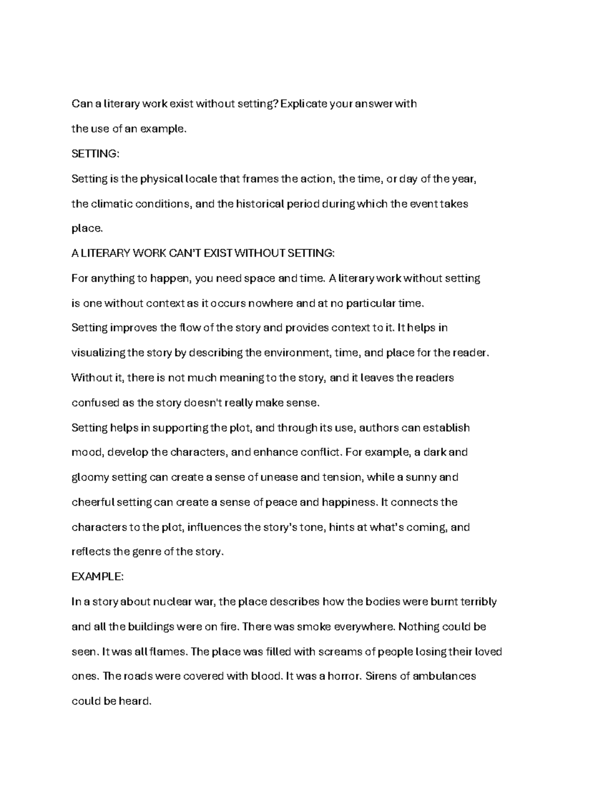 Document 3 - These notes are about setting- an element of fiction ...