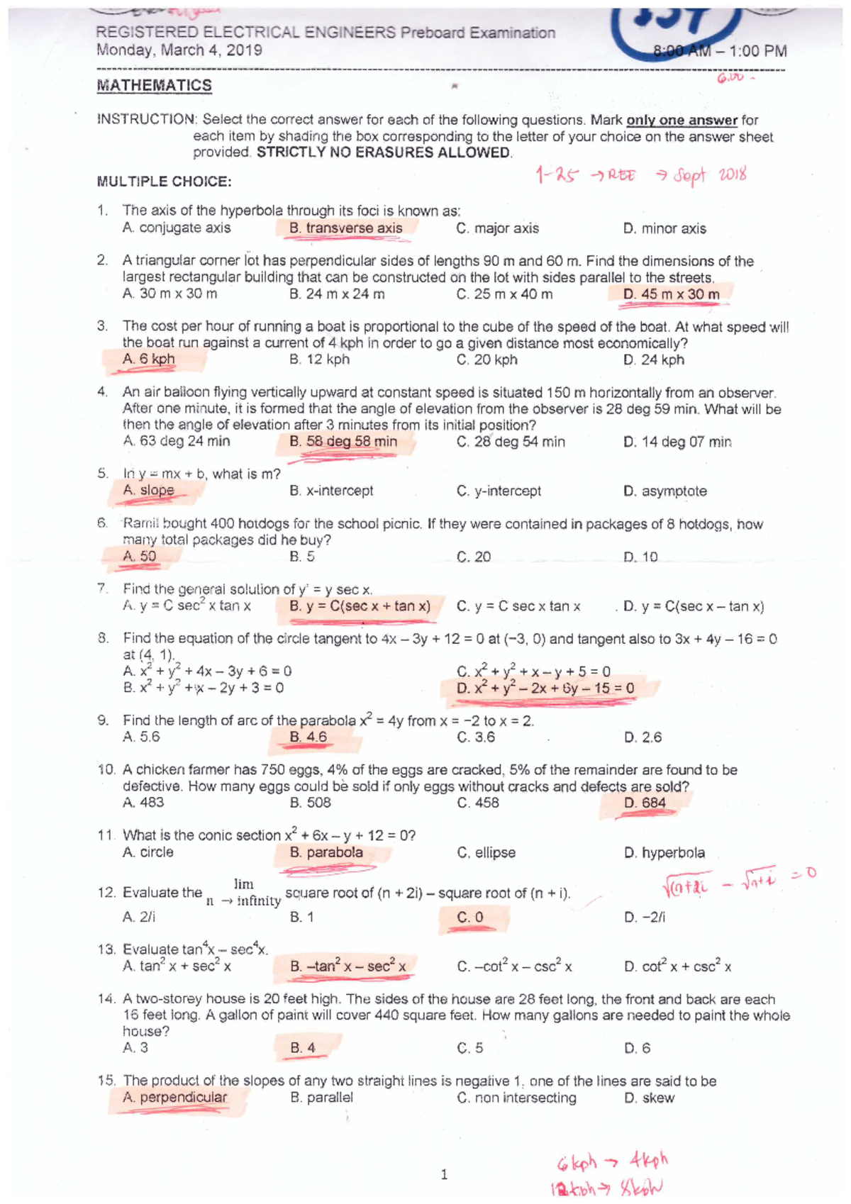 MATH PRE Board 2019- MAR - Bachelor Of Secondary Education - Studocu