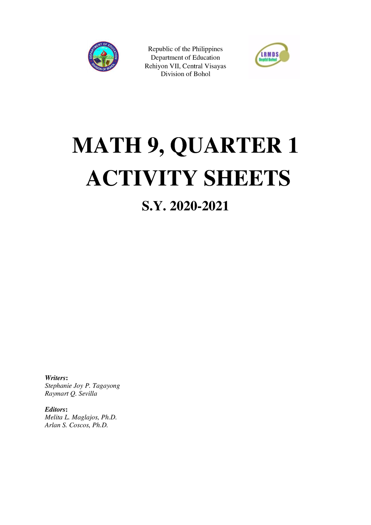 Math9 Q1 LAS Wk8 - LAS FOR GRADE 9 - Republic Of The Philippines ...