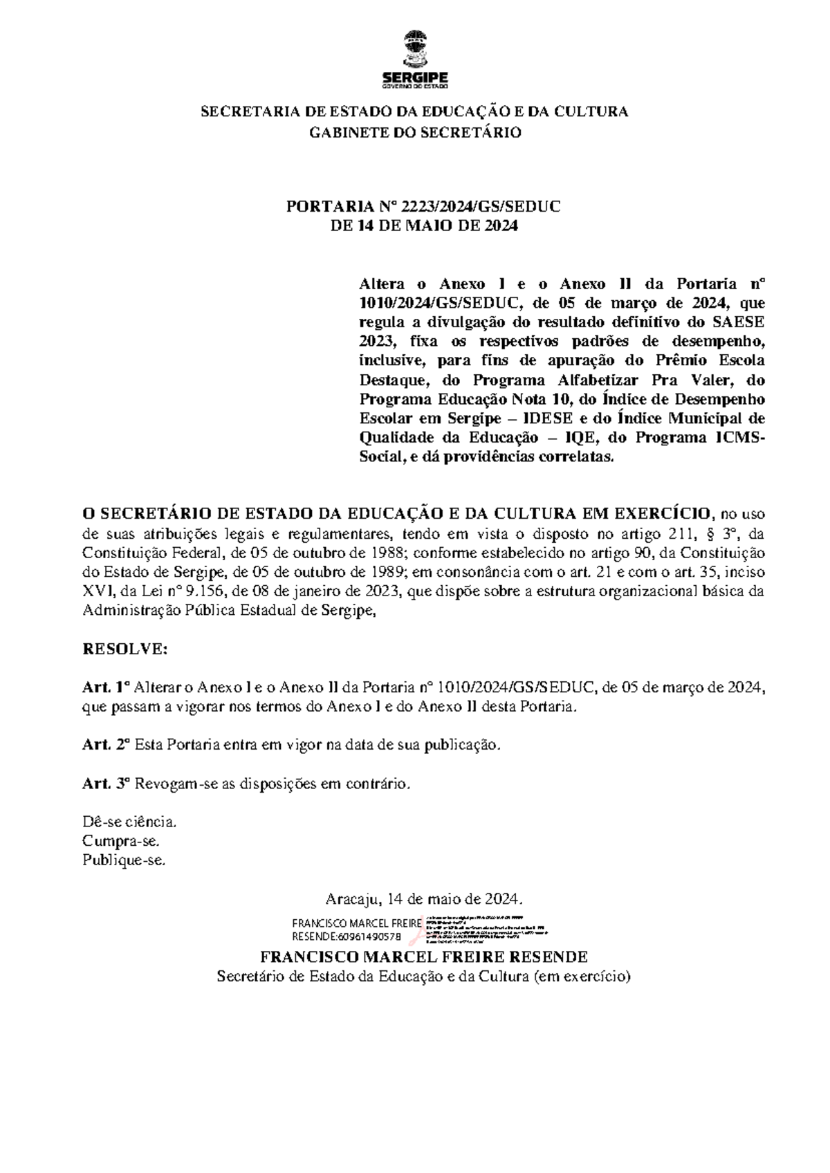 Portaria N 2223 2024 Assinado Pdf - GABINETE DO SECRETÁRIO PORTARIA Nº ...