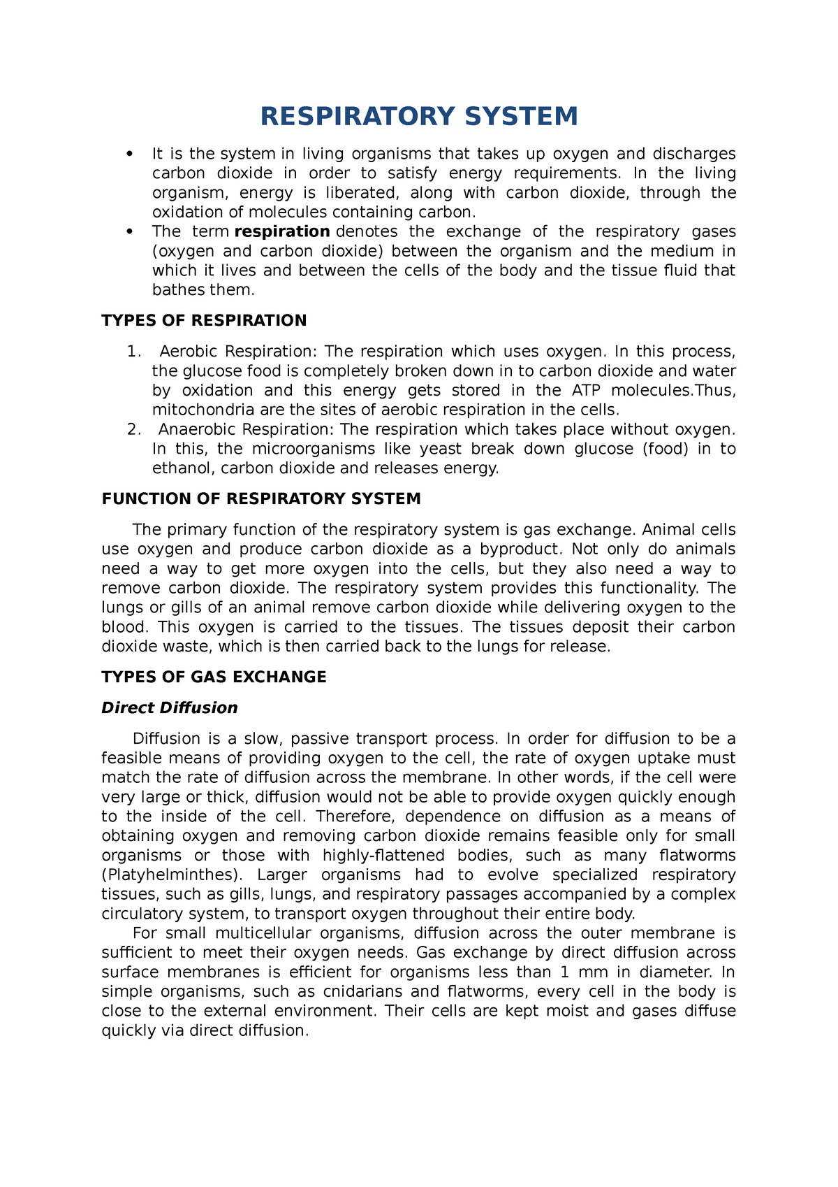 respiratory system essay brainly