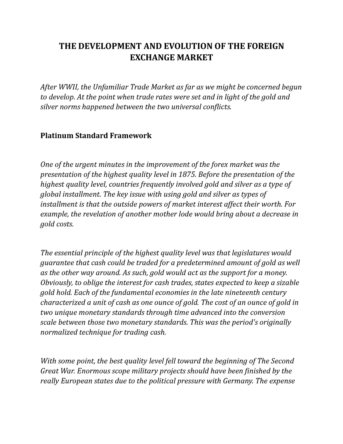 literature review on foreign exchange market