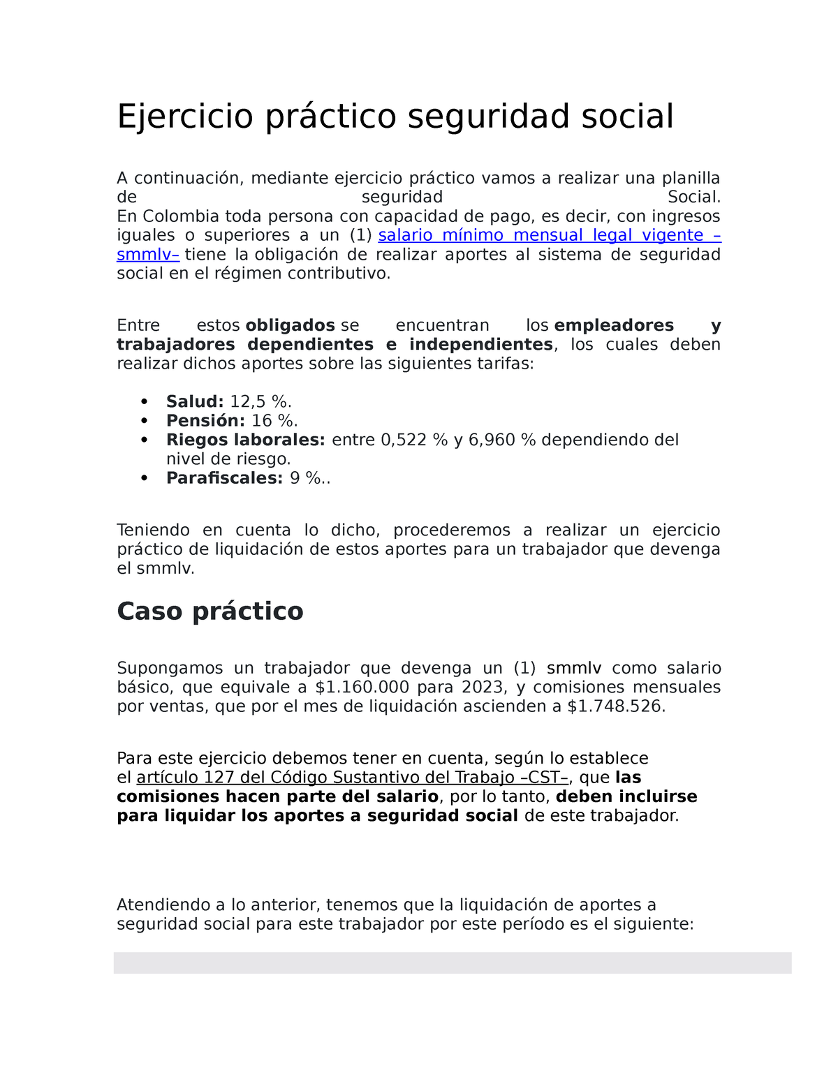 Taller Seguridad Social - Ejercicio Práctico Seguridad Social A ...