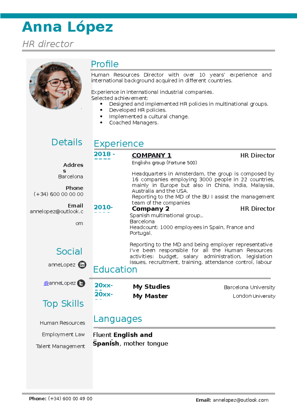 Cv Word Gratis i Culum 4 - recurso cv - Anna López Details HR director ...