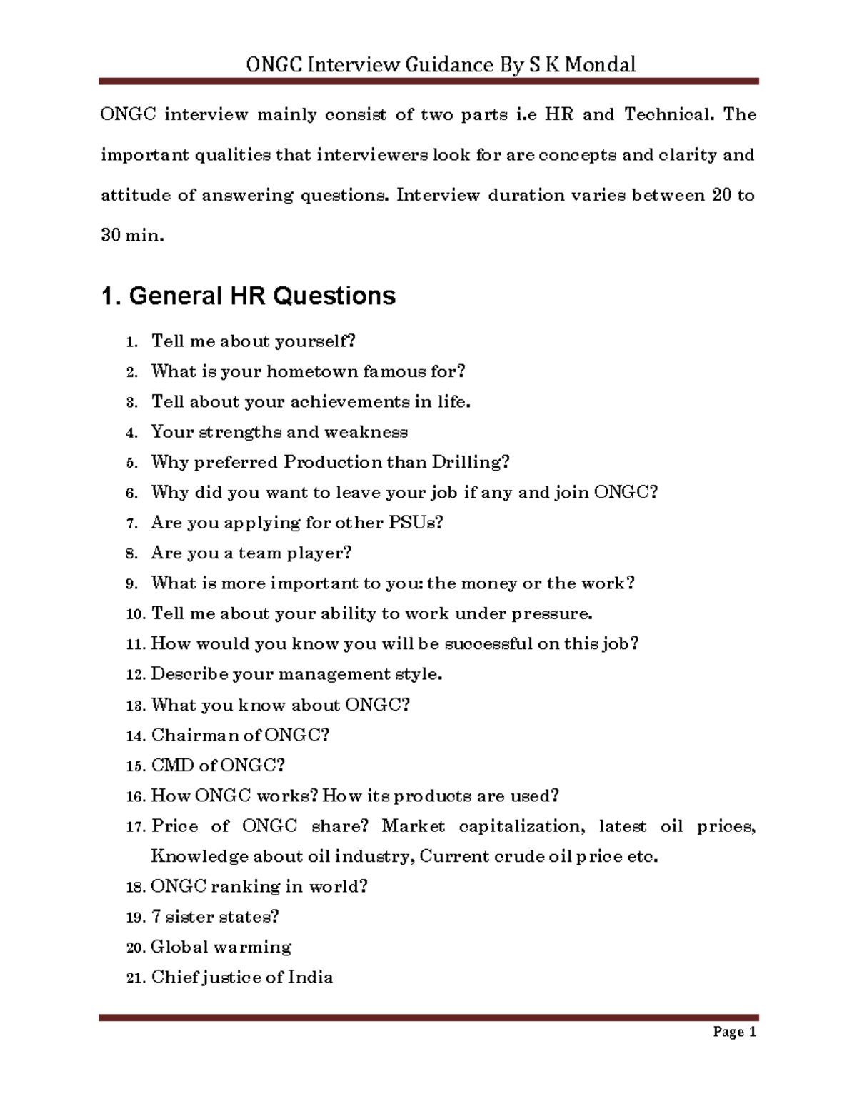 ONGC Interview Guidance By S K Mondal 2 ONGC interview mainly consist