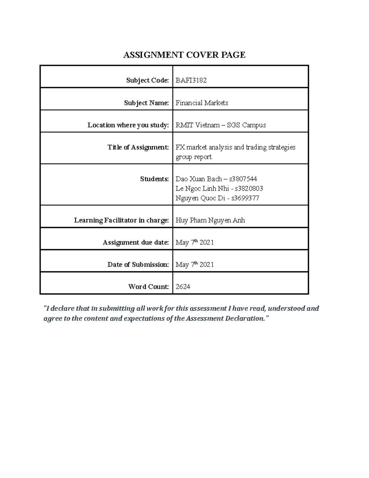 Corporation 3 Assignment 2 Final - ASSIGNMENT COVER PAGE Subject Code ...