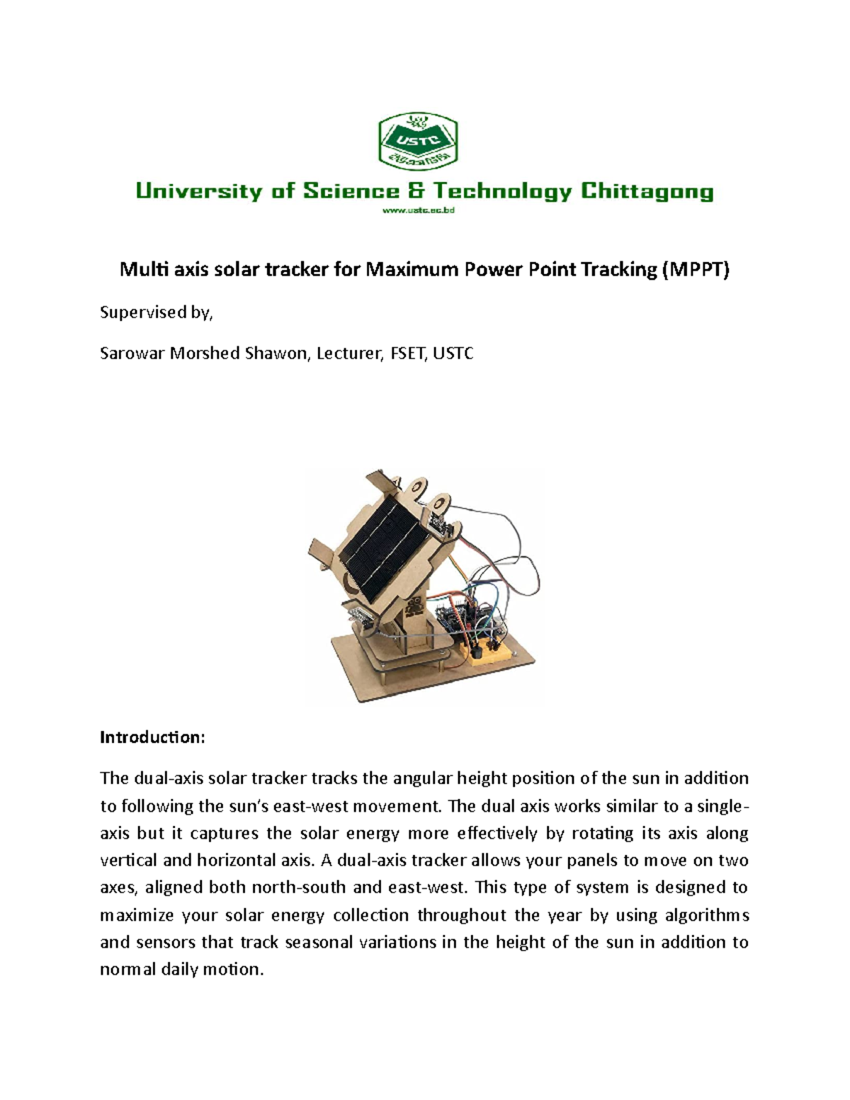 Multi axix solar tracker for Maximum Power Point Tracking (MPPT) - The ...