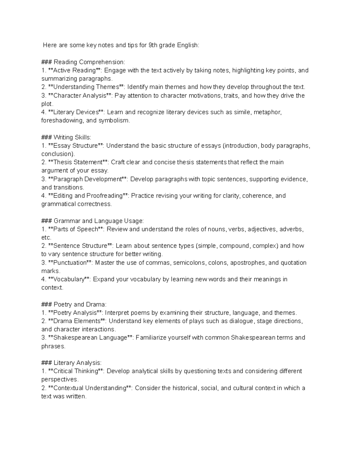 tips and tricks and also helpful notes to help you pass 9th grade ...