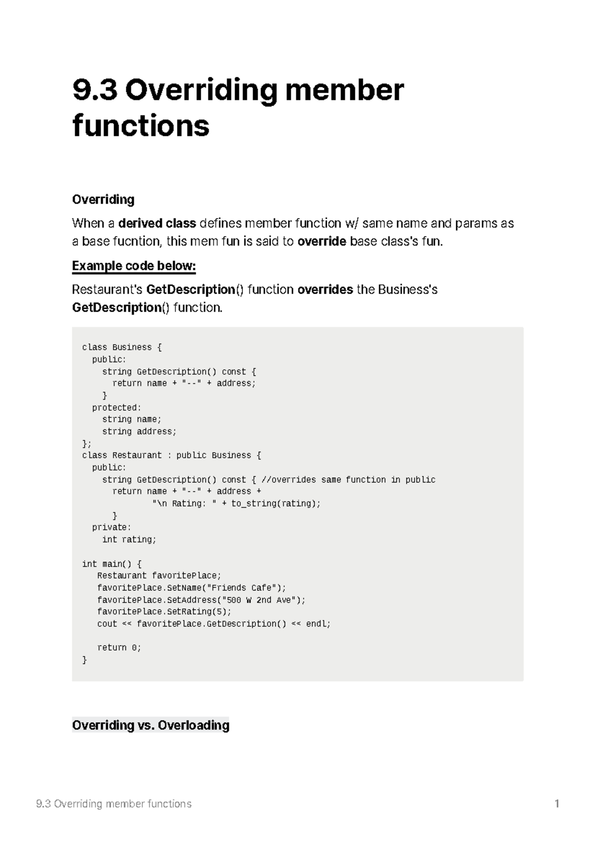 9.3 Overriding Member Functions - 9 Overriding Member Functions ...