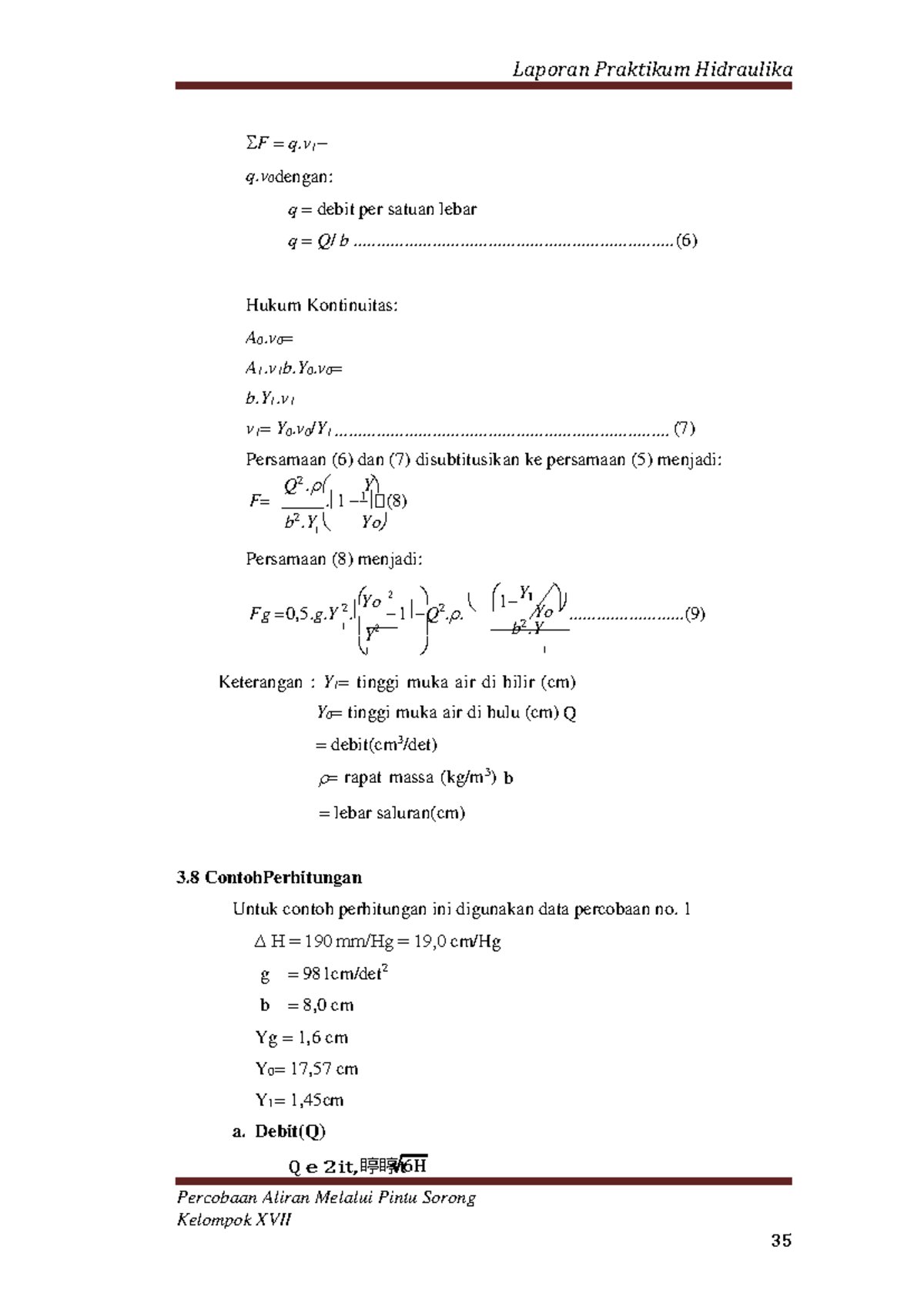 Laporan Kelompok Praktikum Hidraulika Bab 3 (Part 2) - Percobaan Aliran ...