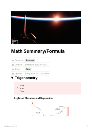 Math Summary Formula