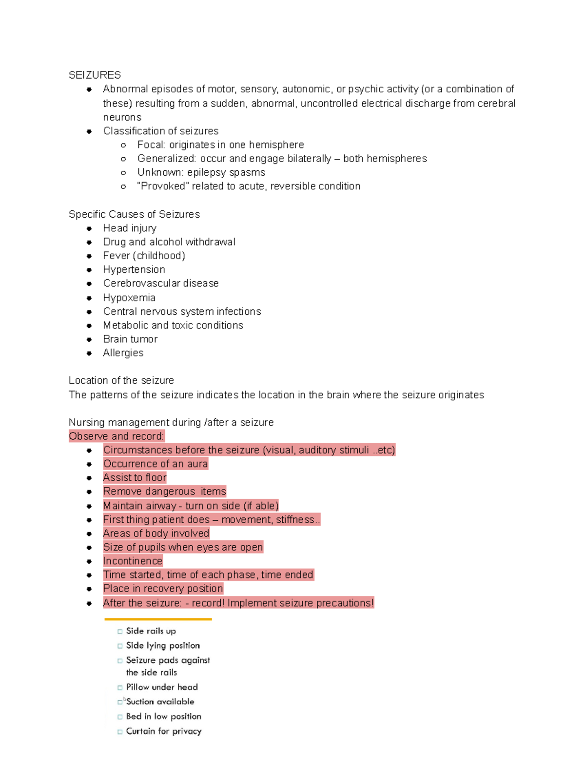 Seizures - Notes - SEIZURES Abnormal episodes of motor, sensory ...