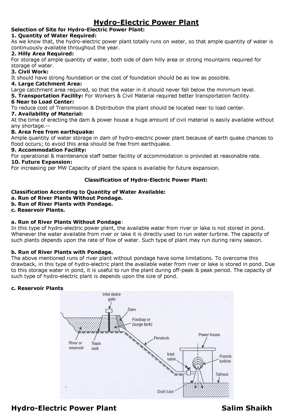 Hydro Power Plant Lecture Notes 1 2 Hydro Electric Power Plant 