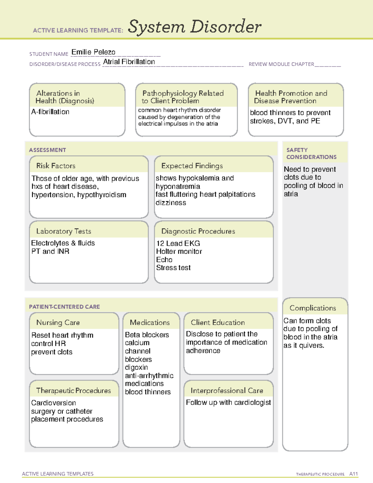 Atrial Fibrillation Concept ATI ACTIVE LEARNING TEMPLATES THERAPEUTIC