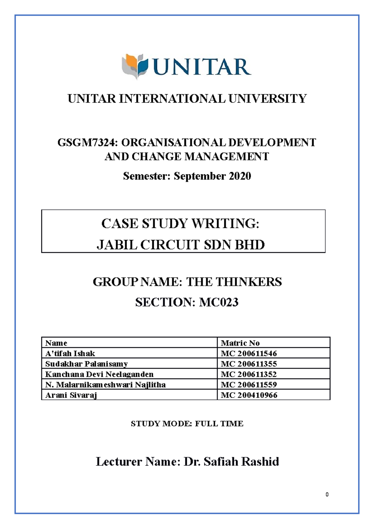CASE Study Writing - THE Thinkers Final Report - UNITAR INTERNATIONAL ...