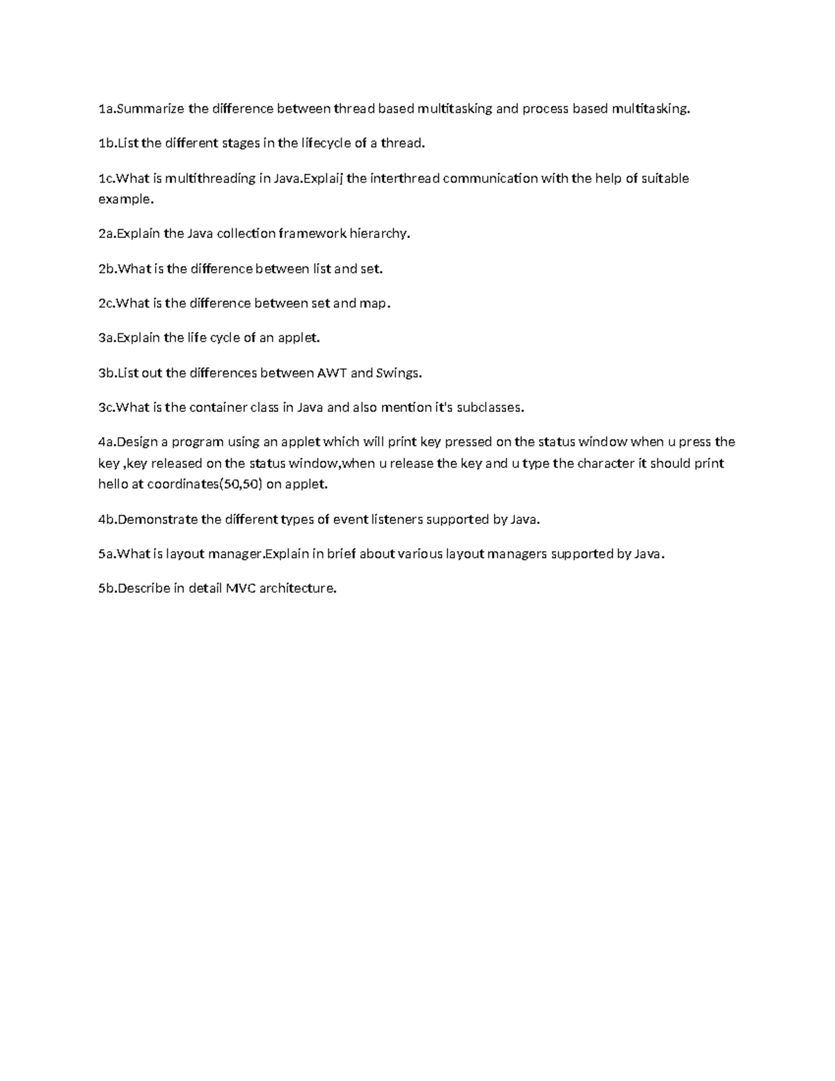 Java assignment questions - 1a the difference between thread based ...