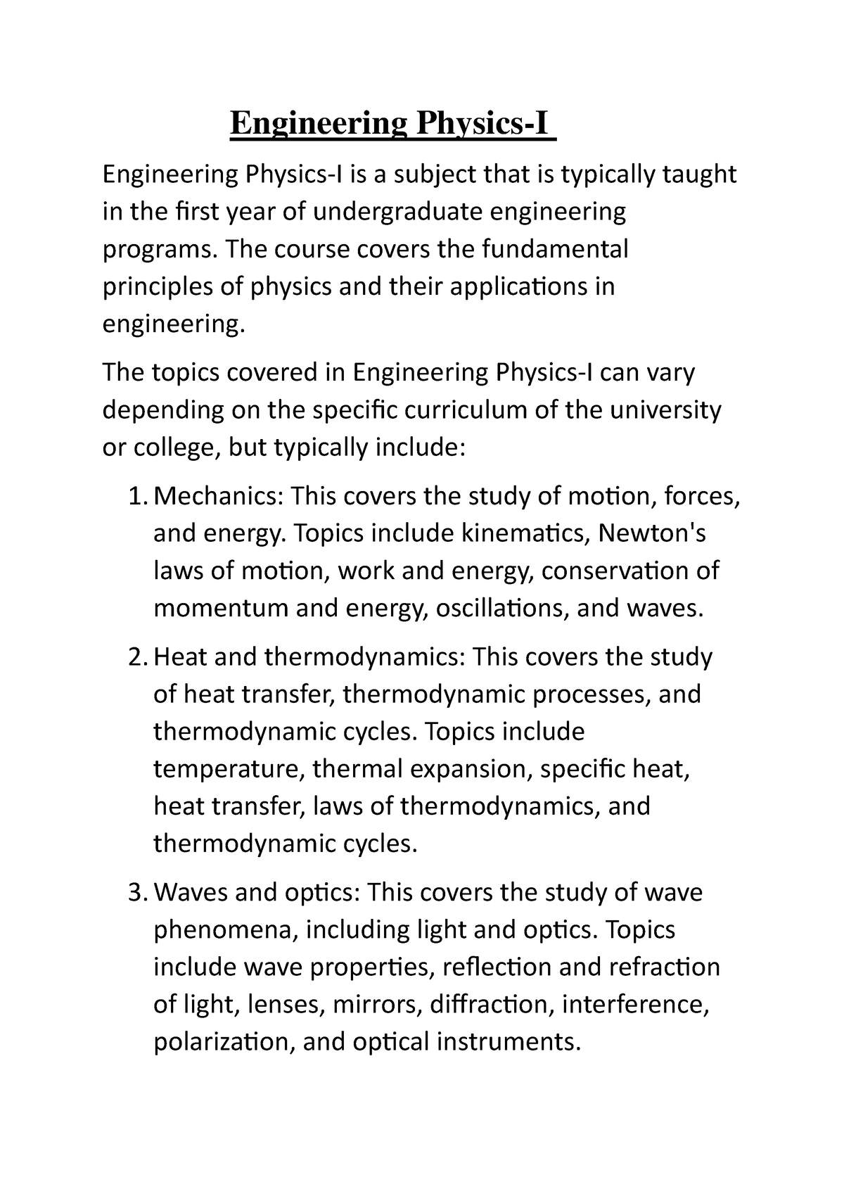 Engineering Physics 1 - Engineering Physics-I Engineering Physics-I is ...