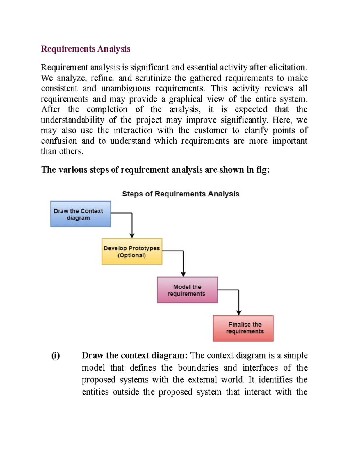 Lecture 1 good Requirements Analysis Requirement analysis is