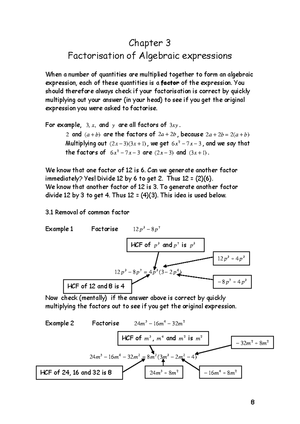 Math194 chapter 3 factorisation - Chapter 3 Factorisation of Algebraic ...