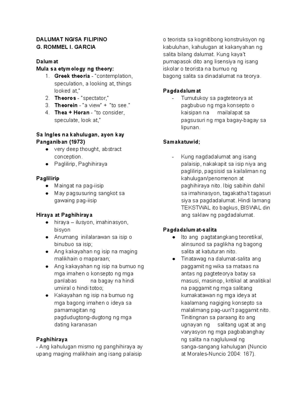 Dalfil Handouts - DALUMAT NG/SA FILIPINO G. ROMMEL I. GARCIA Dalumat ...