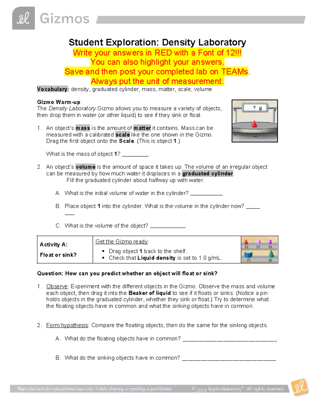 Density Gizmo Lab new improved - 2019 Student Exploration: Density ...