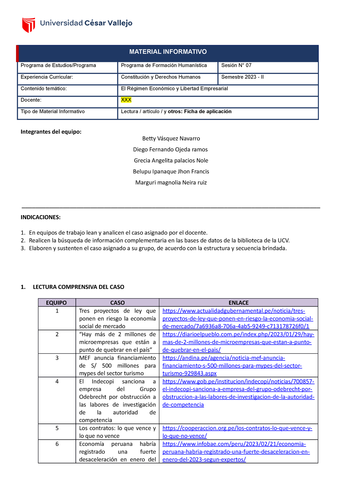 Ficha De Aplicaci N Indecopi Material Informativo Programa De Estudios Programa Programa