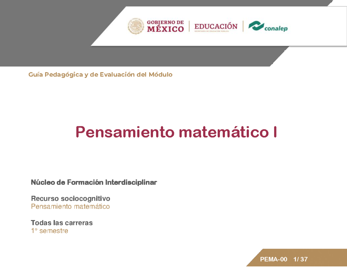 03-RS Pensamiento Matematico PEMA GP vf - Pensamiento matemático I Guía