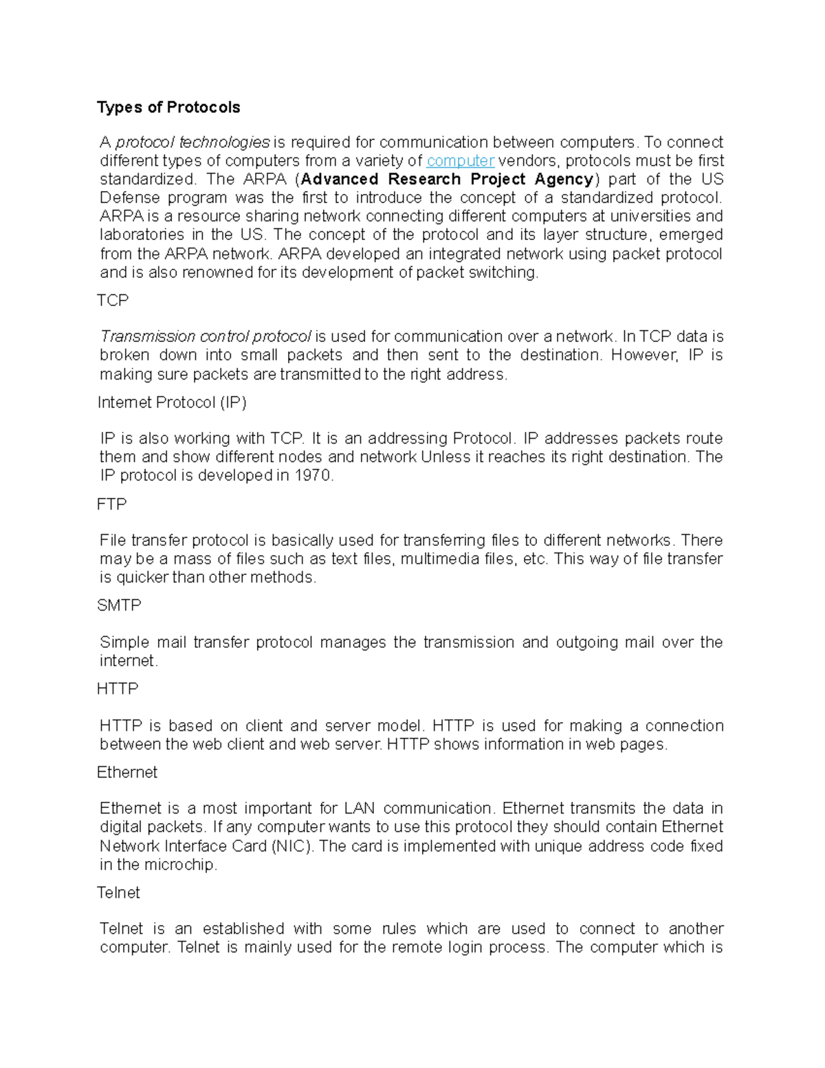 Types of Protocols - Tyoes of protocol - Types of Protocols A protocol ...