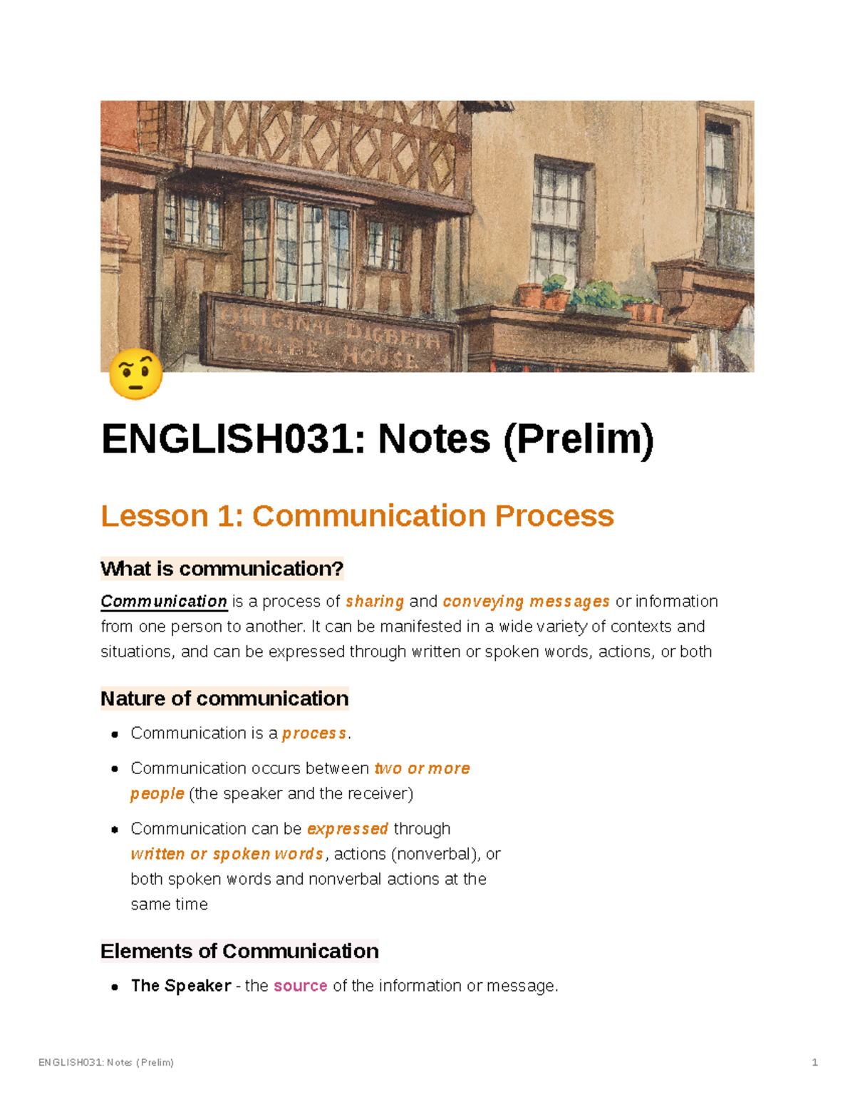 English 031 Notes (Prelim) - Y ENGLISH031: Notes (Prelim) Lesson 1 ...
