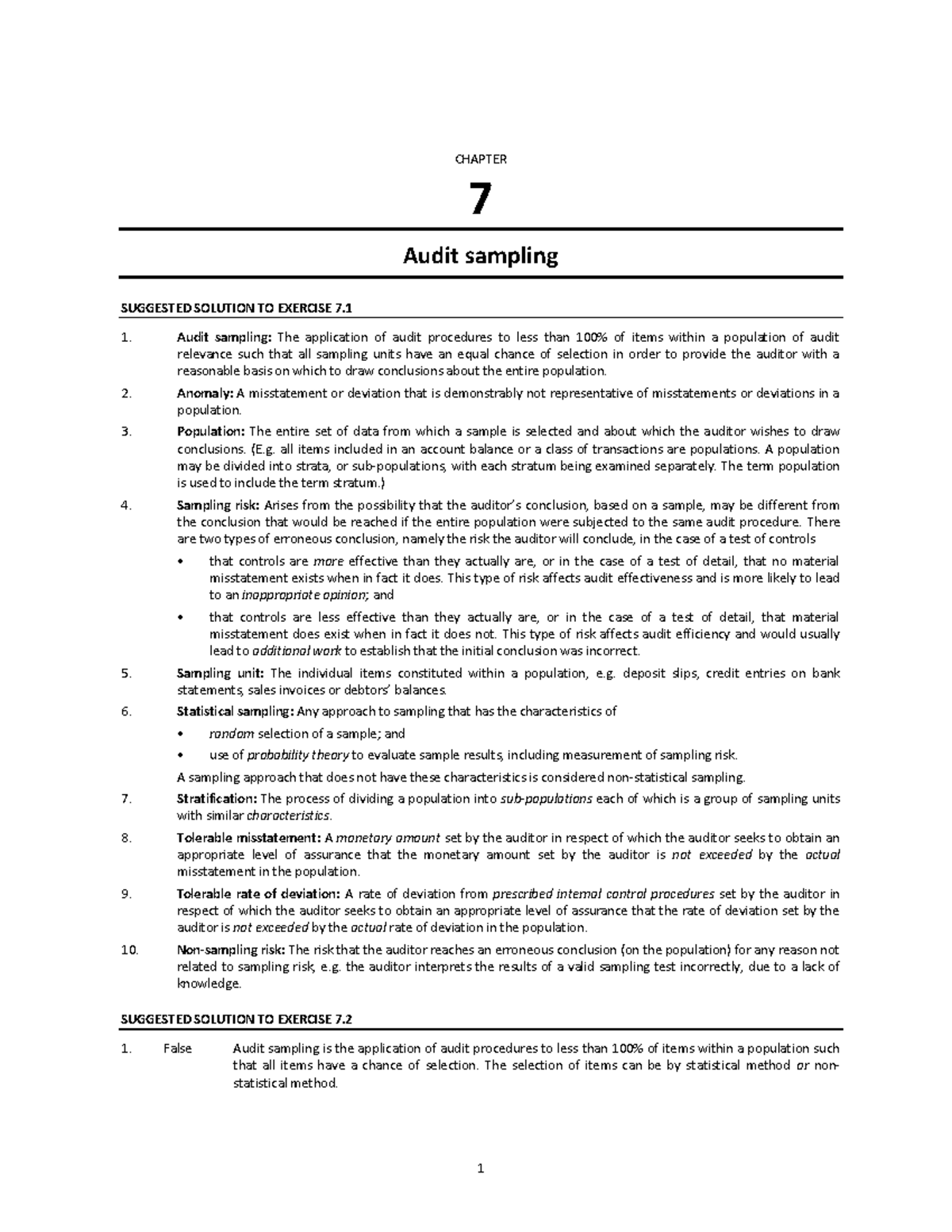 AUDITING GRADED QUESTIONS4 - CHAPTER 7 Audit sampling SUGGESTED ...
